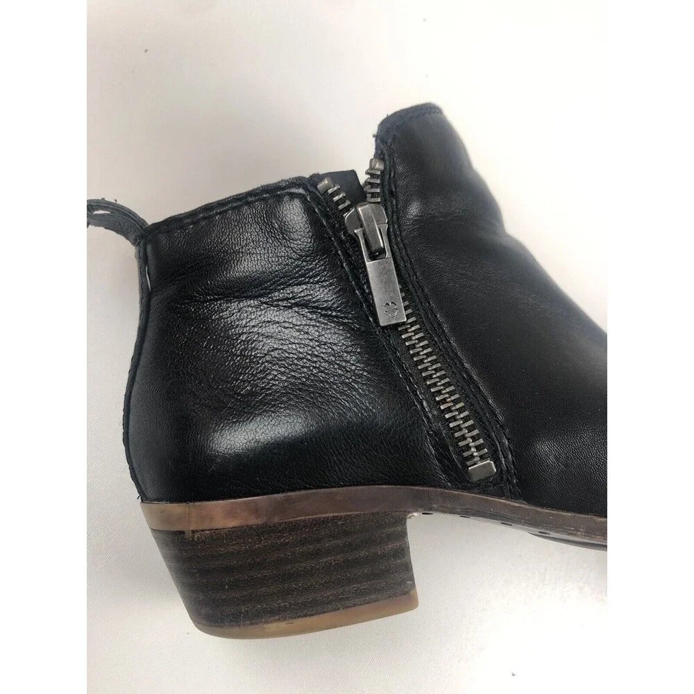 Lucky Brand Basel Black Leather Ankle Boots Zipper Bootie Women's Size 6